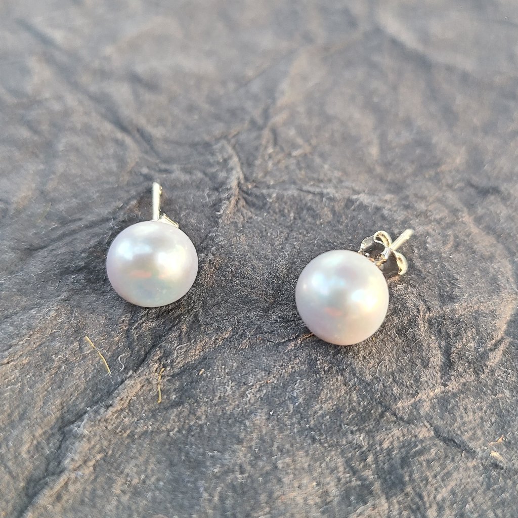 Grey Pearl Earring Sterling Silver-Pearl Stud Earrings